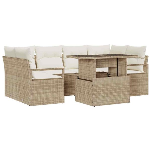 vidaXL Ensemble de canapé de jardin 7 Pièces Beige polyrotin