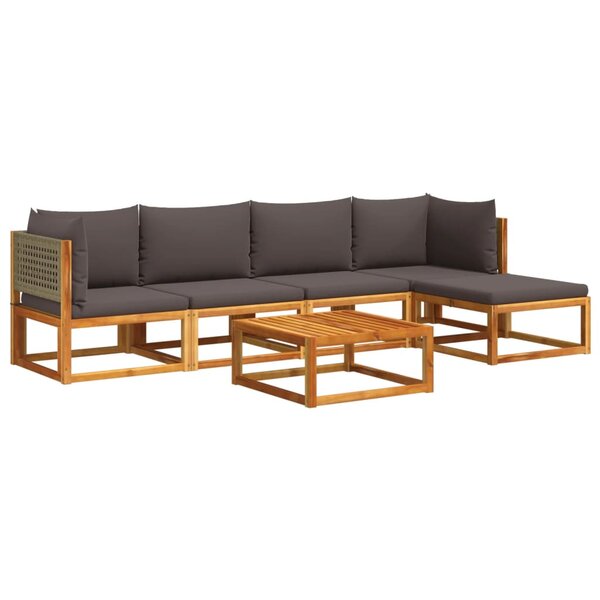 vidaXL Salon de jardin avec coussins 6 Pièces bois d'acacia solide