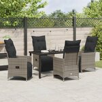 vidaXL Ensemble de salle à manger de jardin de 5 pièces avec coussins gris en poly rattan