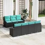 vidaXL Ensemble de Canapés 8 Pièces Noir et turquoise polyrotin