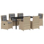 vidaXL Ensemble de salle à manger pour jardin 7 Pièces Beige polyrotin