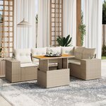 vidaXL Salon de jardin avec coussins 6 Pièces beige résine tressée