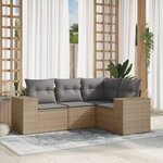 vidaXL Salon de jardin avec coussins 4 Pièces beige résine tressée