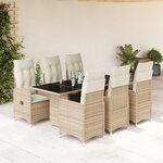 vidaXL Ensemble de bistro de jardin 7 Pièces coussins beige poly rotin