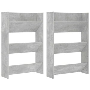 vidaXL Armoires à chaussures murales 2 Pièces Gris béton 60x18x90 cm