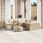 Ensemble de canapé de jardin de 13 pièces avec coussins Beige Poly Rattan Acacia