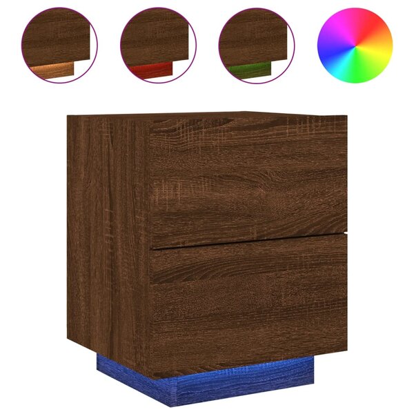 vidaXL Armoire de chevet et lumières LED chêne marron bois ingénierie