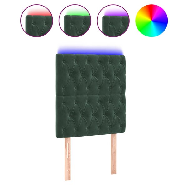 vidaXL Tête de lit à LED Vert foncé 80x7x118/128 cm Velours