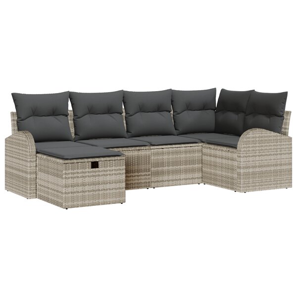 vidaXL Ensemble de canapé de jardin de 6 pièces avec coussins  gris clair  en poly rattan.