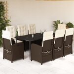 vidaXL Ensemble à manger de jardin et coussins 9 Pièces marron poly rotin