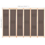 vidaXL Cloison de séparation 6 panneaux Marron 240 x 170 x 4 cm Tissu