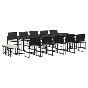 vidaXL Ensemble à manger de jardin 15 Pièces coussins noir résine tressée