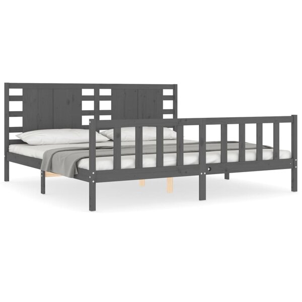 vidaXL Cadre de lit avec tête de lit gris 200x200 cm bois massif
