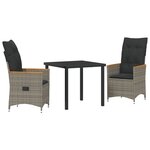 vidaXL Set de 3 Pièces pour Dîner de Jardin avec Coussins Gris en Rattan Poly