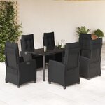 vidaXL Ensemble à manger de jardin coussins 7Pièces Noir Résine tressée