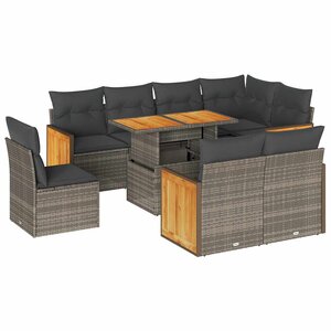 vidaXL Salon de jardin avec coussins 9 Pièces gris résine tressée acacia