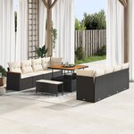 Ensemble de Canapé de Jardin vidaXL avec 11 pièces et coussins en Poly Rattan Noir Acacia
