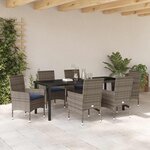 vidaXL Ensemble table et chaises avec coussin 7 Pièces Gris Rotin PE