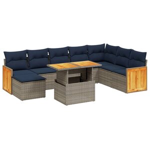 vidaXL Salon de jardin 9 Pièces avec coussins gris résine tressée