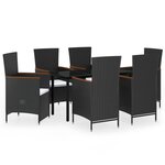 vidaXL Ensemble à manger de jardin avec coussins 7 Pièces Noir