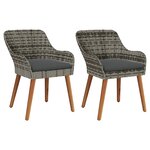 vidaXL Chaises de jardin avec coussins 2 Pièces Gris Poly Rattan