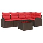 vidaXL Ensemble de canapé de jardin 6 Pièces Marron et rouge polyrotin