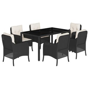 vidaXL Ensemble à manger de jardin coussins 7Pièces Noir Résine tressée