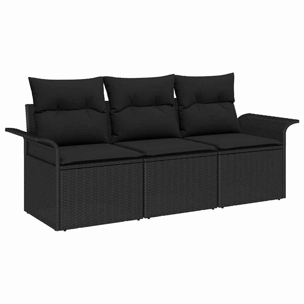 vidaXL Ensemble de Canapés avec coussin 3 Pièces Noir polyrotin
