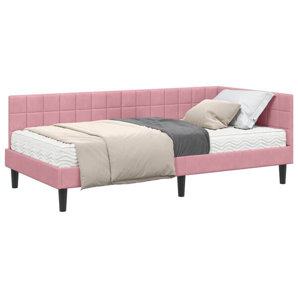 vidaXL Cadre de lit d'angle avec matelas 2 pc Rose 100 x 200 cm