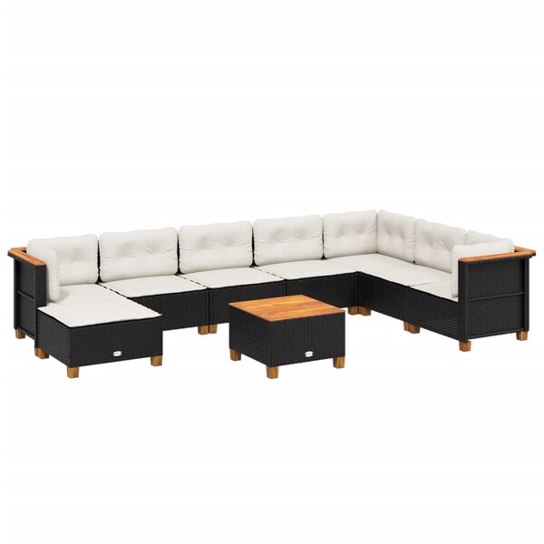 vidaXL Salon de jardin 9 Pièces avec coussins noir résine tressée