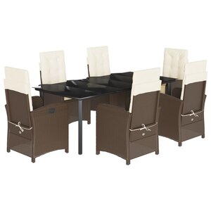 vidaXL Ensemble à manger de jardin et coussins 7 Pièces marron rotin