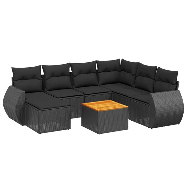 vidaXL Salon de jardin 8 Pièces avec coussins noir résine tressée