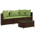 vidaXL Salon de jardin 4 Pièces avec coussins marron résine tressée