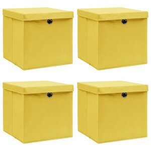 vidaXL Boîtes de rangement et couvercles 4 Pièces Jaune 32x32x32 cm Tissu