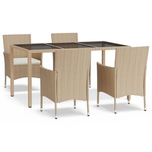 vidaXL Ensemble à manger de jardin avec coussins 5Pièces Beige poly rotin