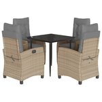 vidaXL Ensemble à manger de jardin coussins 5 Pièces mélange beige rotin