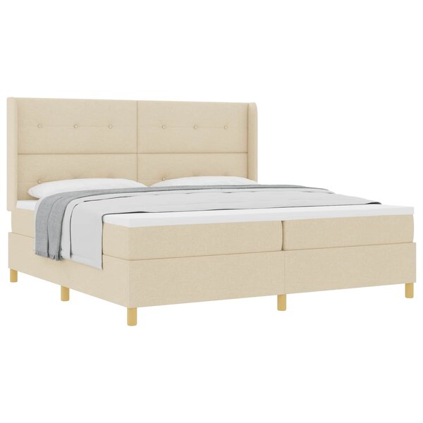 vidaXL Lit à ressorts avec matelas Crème 200 x 200 cm tissu
