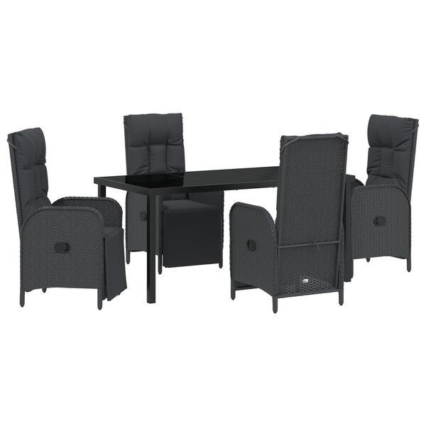 vidaXL Ensemble de salle à manger de jardin 5 pièces avec coussins Noir Poly Rattan