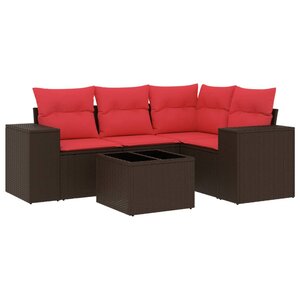 vidaXL Salon de jardin avec coussins 5 Pièces marron résine tressée