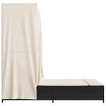 vidaXL Chaise longue double avec toit et rideaux noir résine tressée