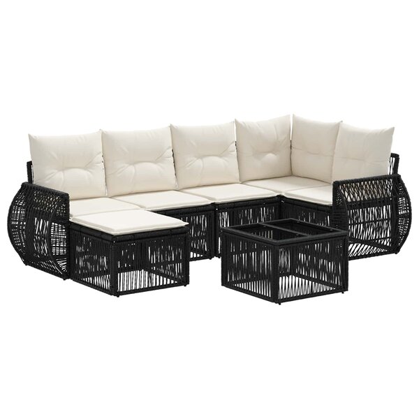 vidaXL Ensemble de canapé de jardin 7 Pièces Noir et blanc crème