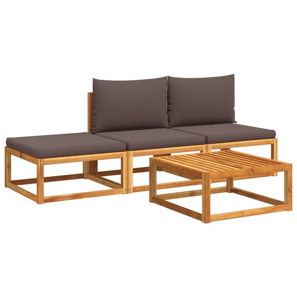 vidaXL Salon de jardin avec coussins 4 Pièces bois d'acacia massif