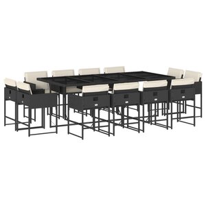 vidaXL Ensemble à manger de jardin 13 Pièces coussins noir résine tressée