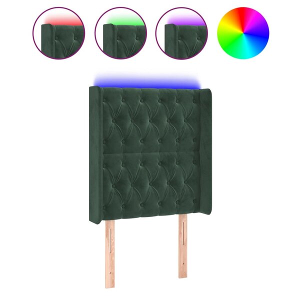 vidaXL Tête de lit à LED Vert foncé 83x16x118/128 cm Velours