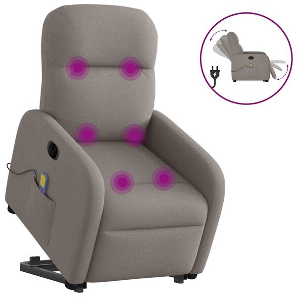 vidaXL Fauteuil inclinable de massage électrique Taupe Tissu