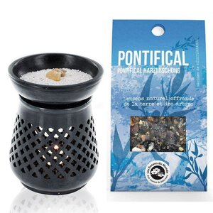 Diffuseur porte-encens en pierre noire + Résine d'encens Pontifical