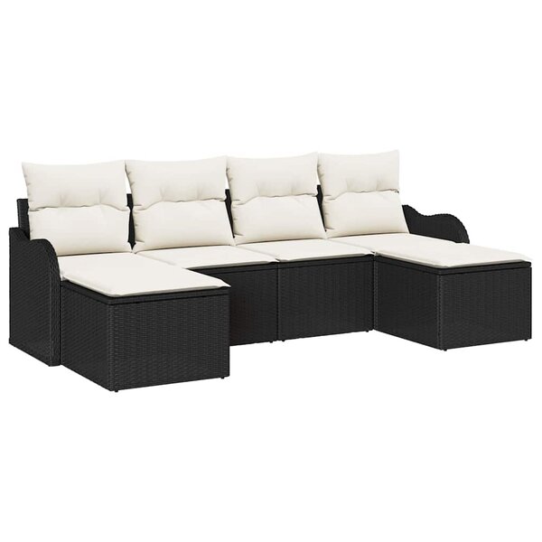vidaXL Ensemble de canapé de jardin 6 Pièces Noir et blanc Poly rotin