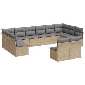vidaXL Salon de jardin avec coussins 12 Pièces beige résine tressée