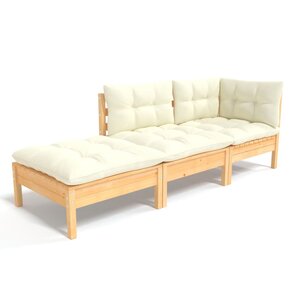 Salon de jardin meuble d'extérieur ensemble de mobilier 3 pièces avec coussins crème bois de pin massif 02_0015961