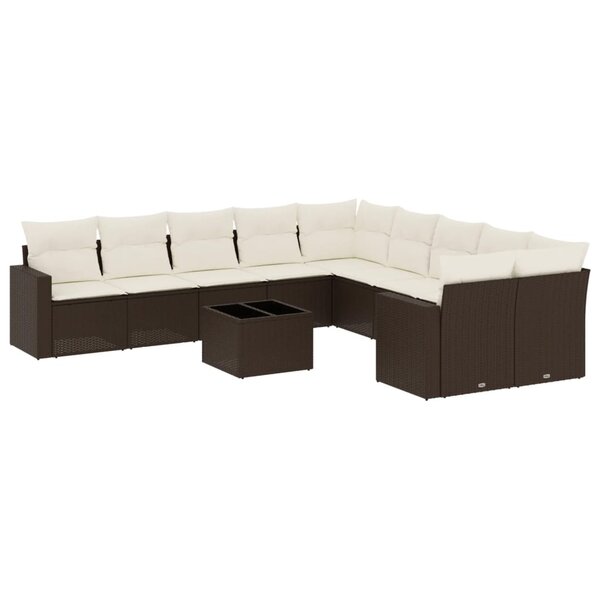 vidaXL Salon de jardin et coussins 11 Pièces marron résine tressée
